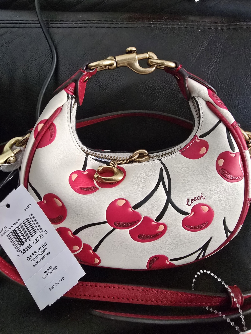 Coach Cherry Print Mini Jonie Bag in White/Red